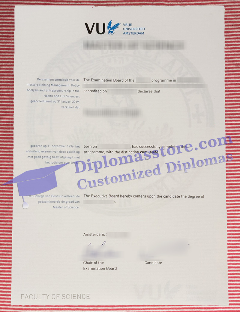 Vrije Universiteit Amsterdam diploma, VU Amsterdam degree,