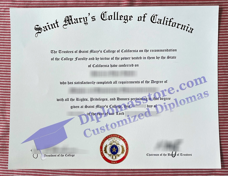 Saint Mary's College of California diploma, Saint Mary's College certificate,