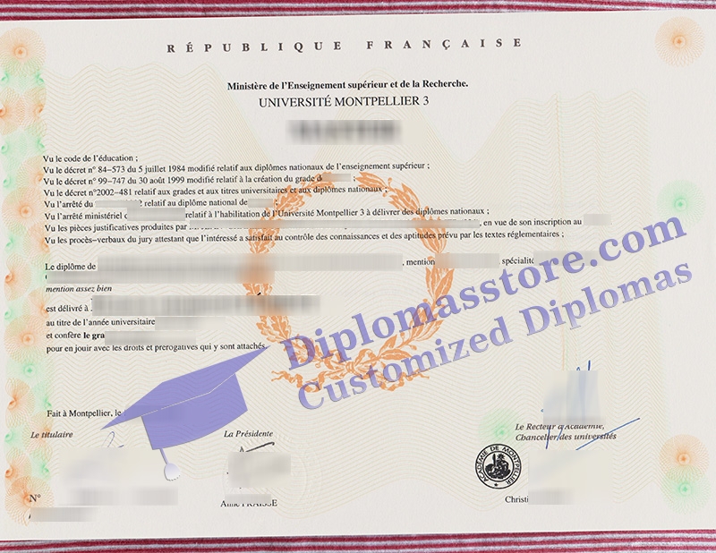 Université Montpellier 3 diplôme, Paul-Valéry University certificate,
