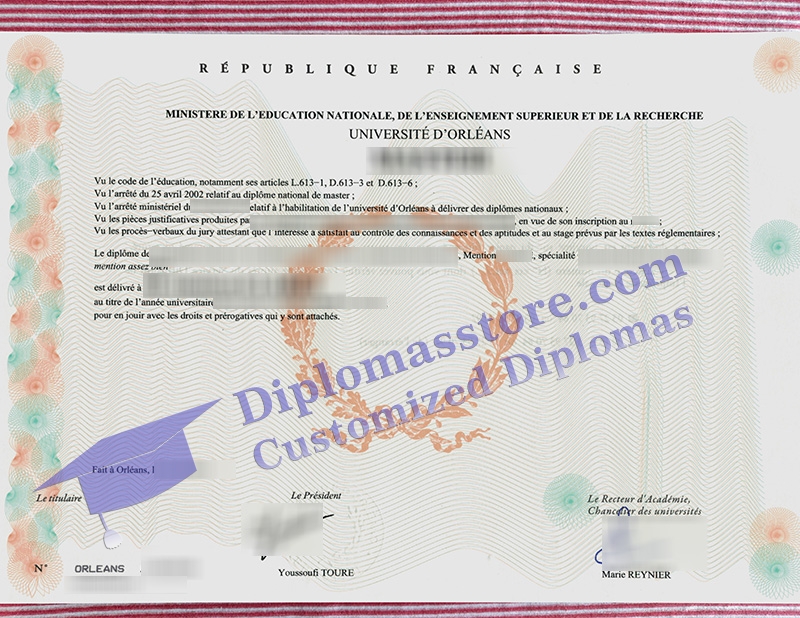 Université d'Orléans diplôme, University of Orleans certificate,