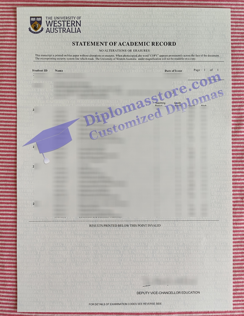 University of Western Australia transcript