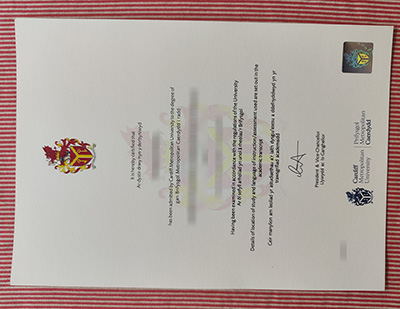Cardiff Metropolitan University degree certificate
