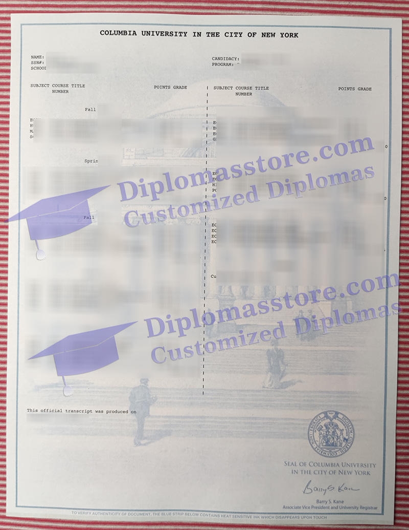 Columbia University transcript