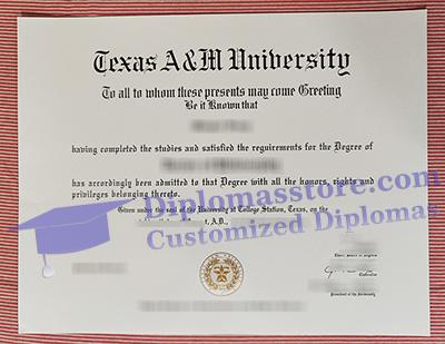 Texas A&M University diploma, Texas A&M University certificate,