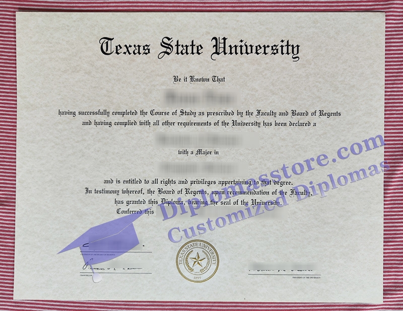 Texas State University diploma, Texas State University certificate,