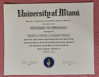 University of Miami degree certificate