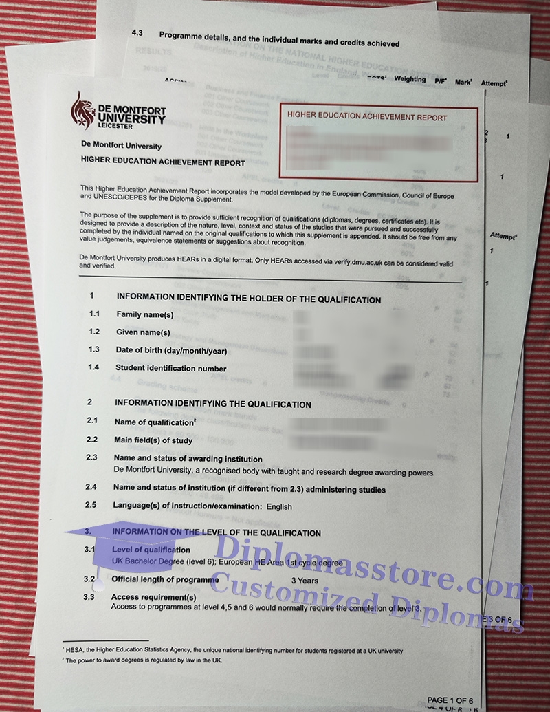 De Montfort University transcript, DMU transcript,