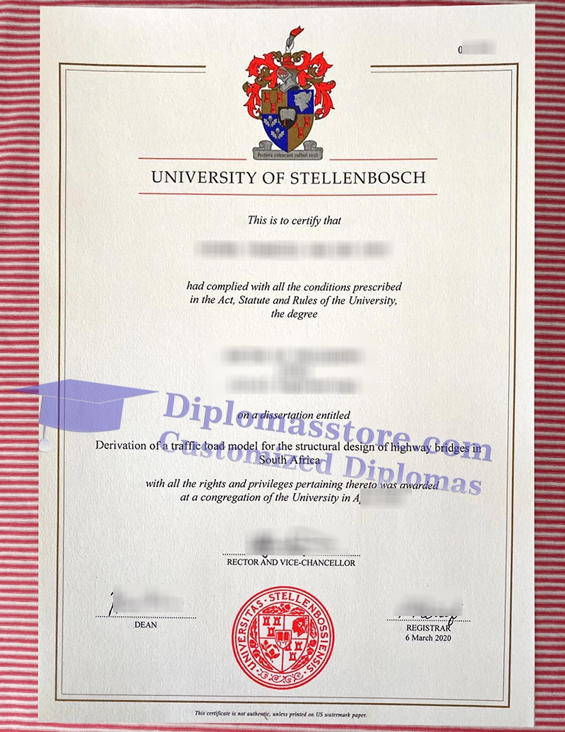 University of Stellenbosch degree, University of Stellenbosch certificate,