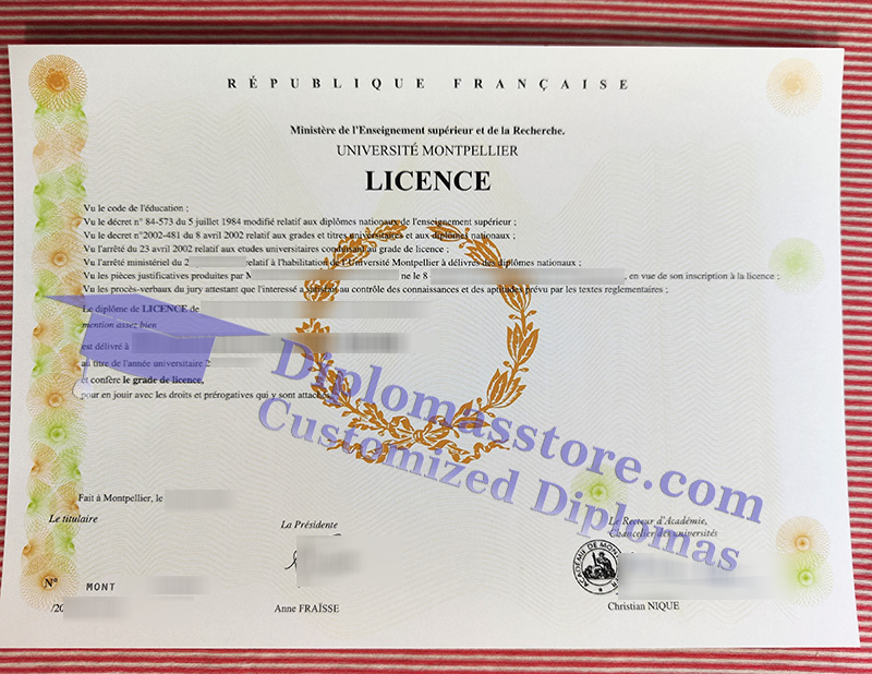 Université Montpellier licence, University of Montpellier diploma,