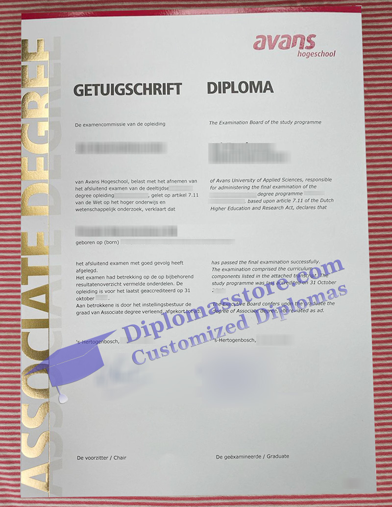 Avans Hogeschool getuigschrift, Avans Hogeschool diploma,