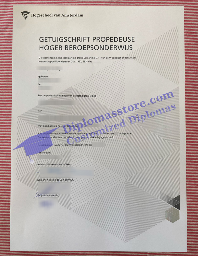 Hogeschool van Amsterdam getuigschrift, Hogeschool van Amsterdam diploma,