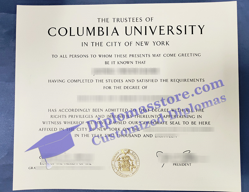 Columbia University certificate, Columbia University diploma,