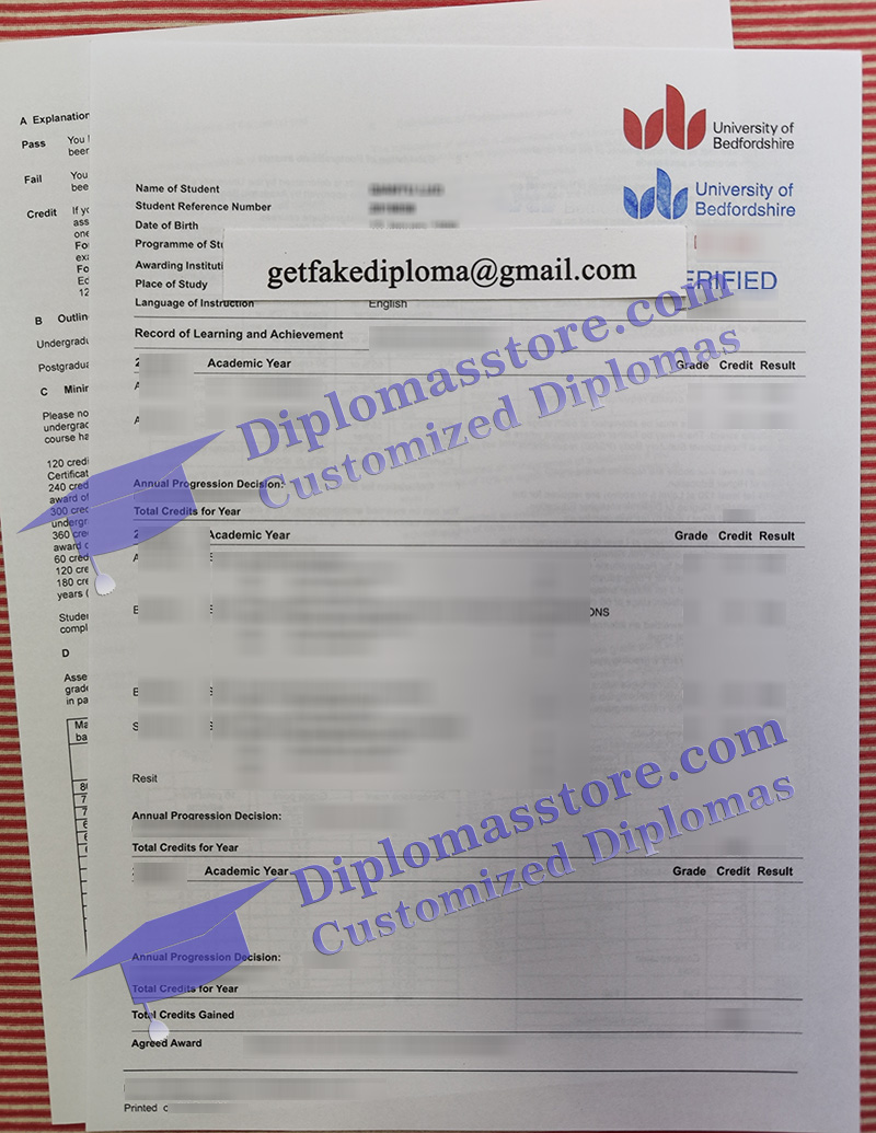 University of Bedfordshire transcript, University of Bedfordshire exam record,