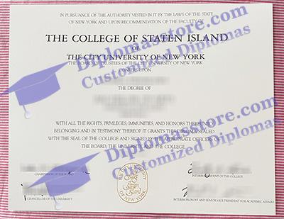 College of Staten Island certificate