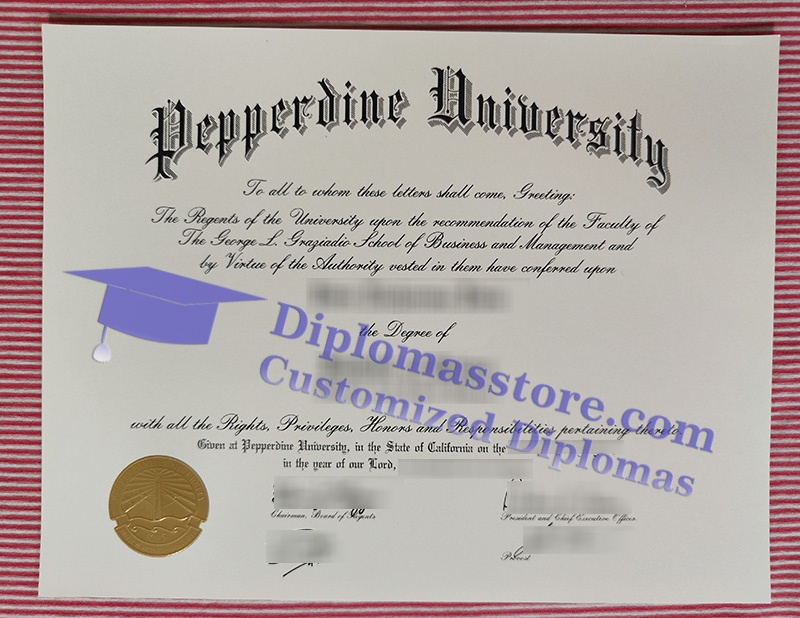 Pepperdine University diploma, Pepperdine University certificate,