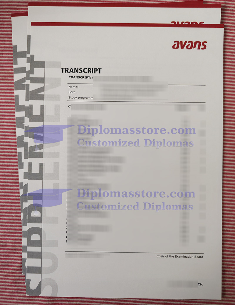 Avans Hogeschool transcript, Avans Hogeschool supplement,
