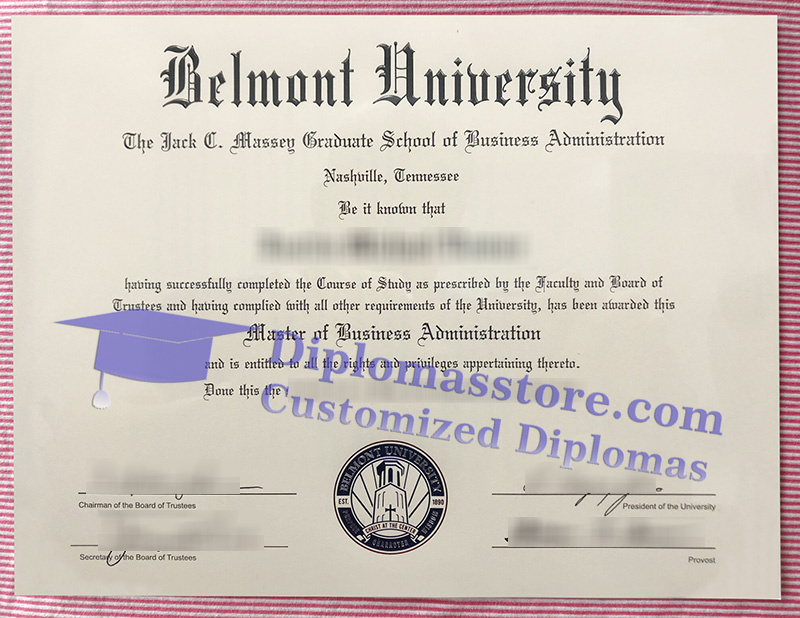 Belmont University diploma, Belmont University certificate,