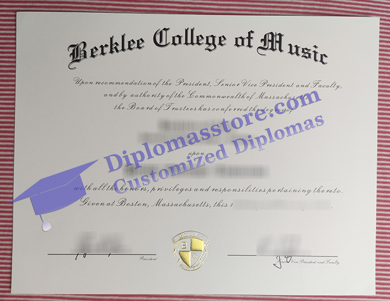 Berklee College of Music diploma, Berklee College of Music certificate,