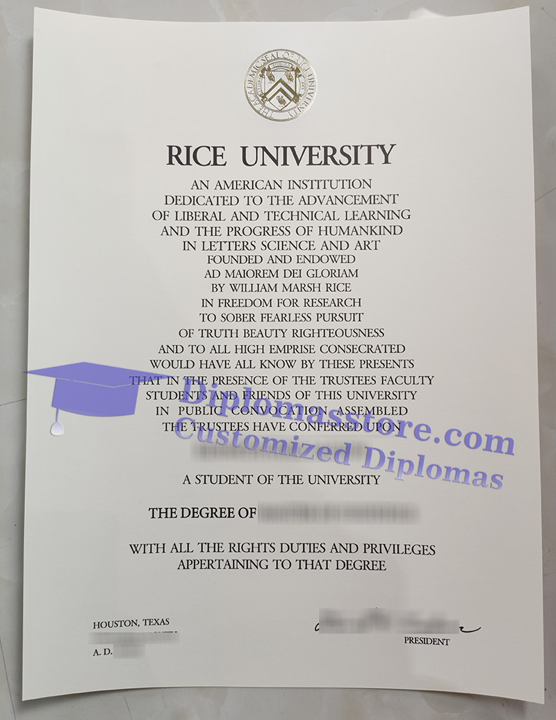 Rice University diploma, Rice University certificate,