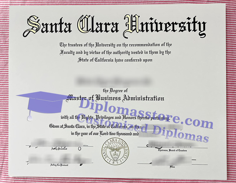 Santa Clara University diploma, Santa Clara University certificate,