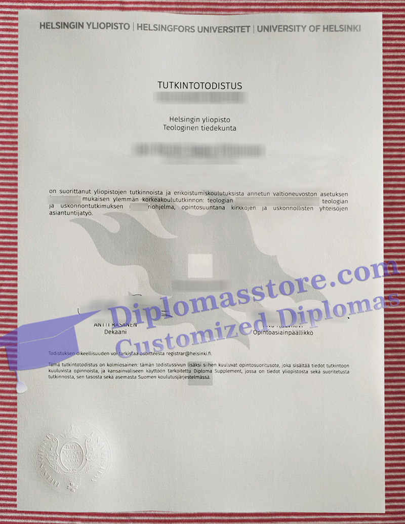 Helsingin yliopisto tutkintotodistus, University of Helsinki diploma,