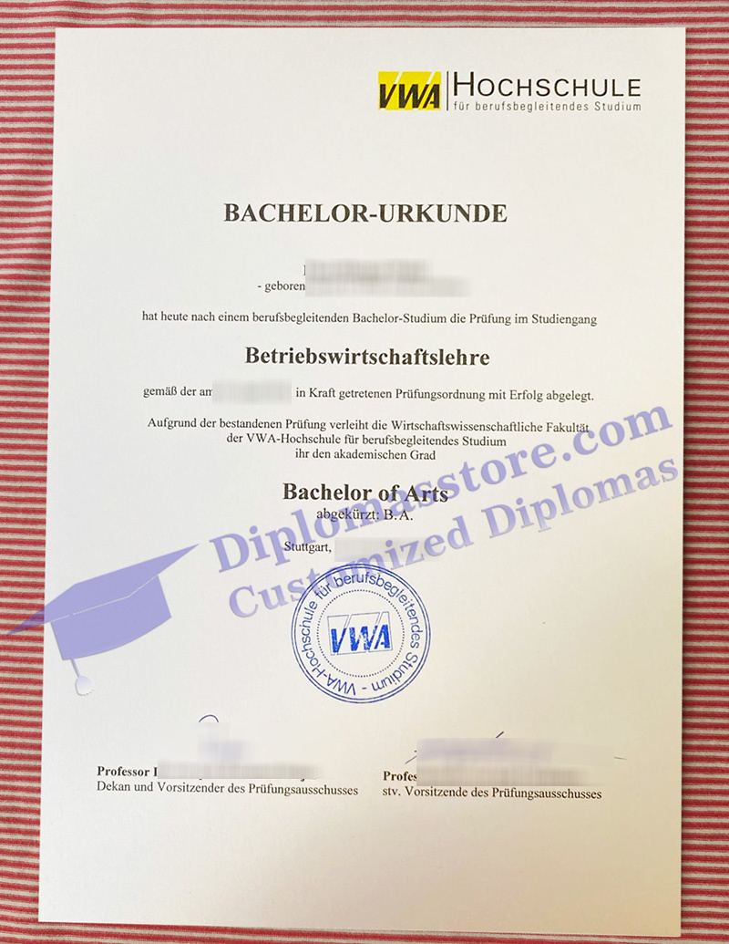 VWA Hochschule für berufsbegleitendes Studium urkunde, VWA Hochschule degree,