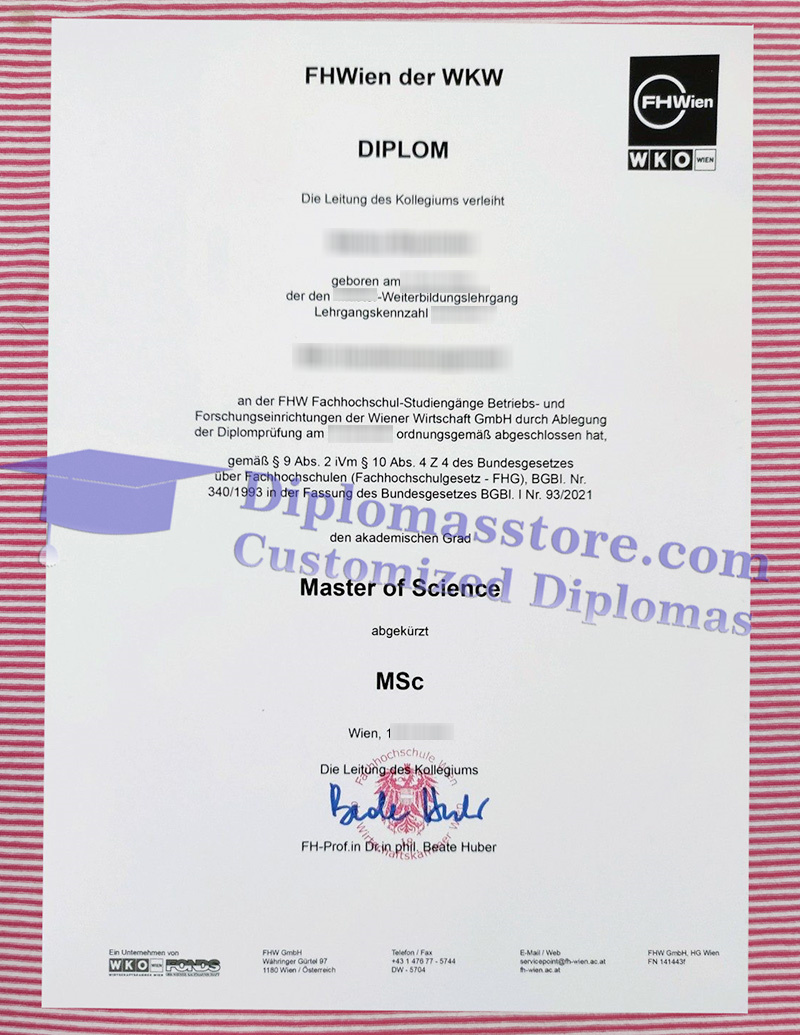 FHWien der WKW diplom, FHWien der WKW degree,