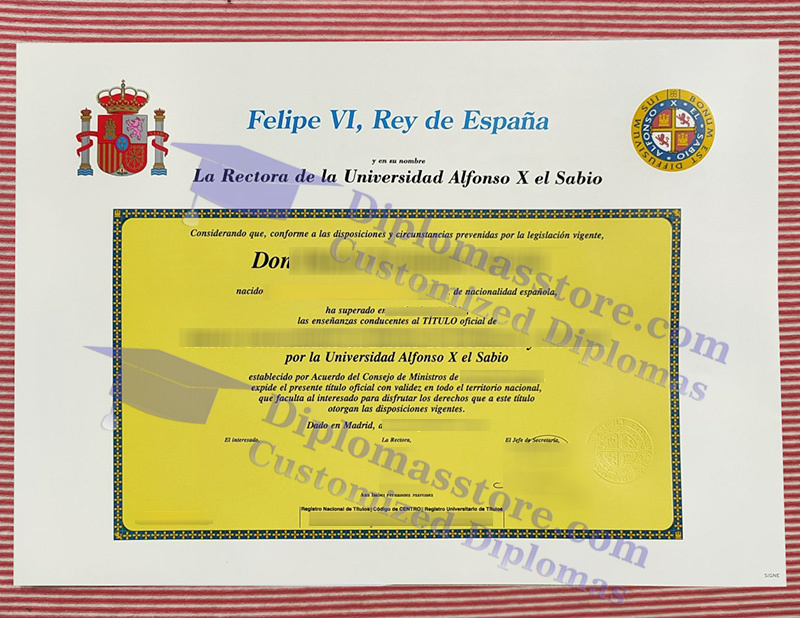 Universidad Alfonso X el Sabio título, Universidad Alfonso X el Sabio diploma,