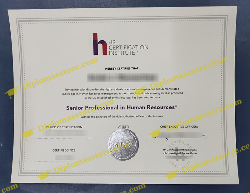 HR Certification institute certificate, SPHR certificate,