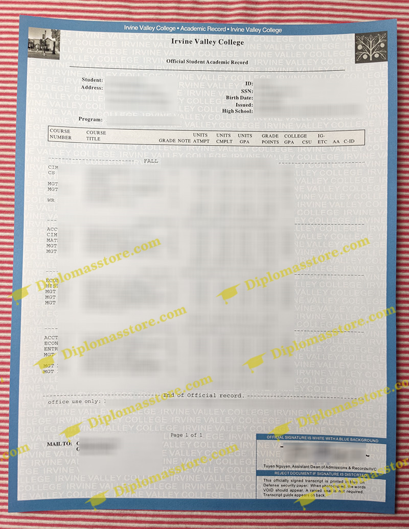 Irvine Valley College transcript
